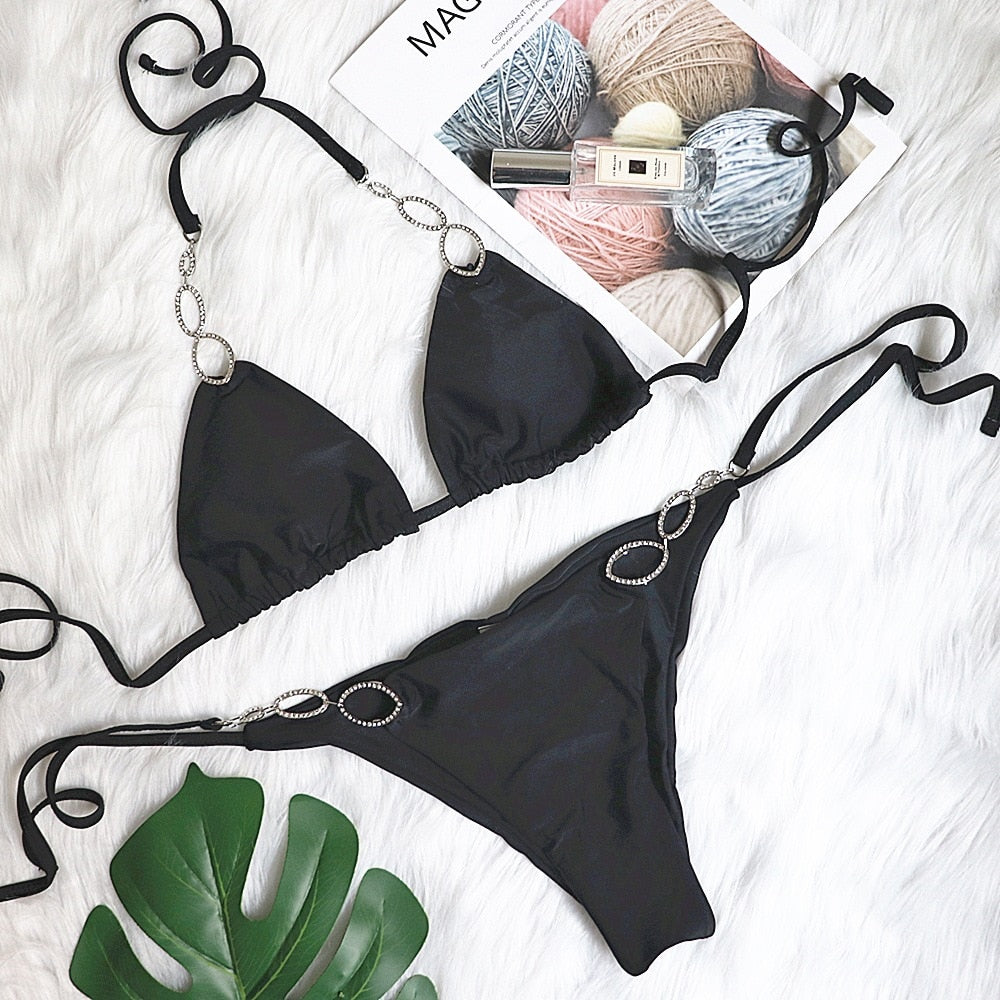 Diamond Bikini Halter Swimwear Women Swimsuit Two Pieces Bikini Set Solid Bathing Suits Beachwear The Clothing Company Sydney