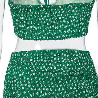 Floral Print Top and Skirt Two Piece Matching Set Halter Tie Front Backless Crop Tops Summer Outfits The Clothing Company Sydney