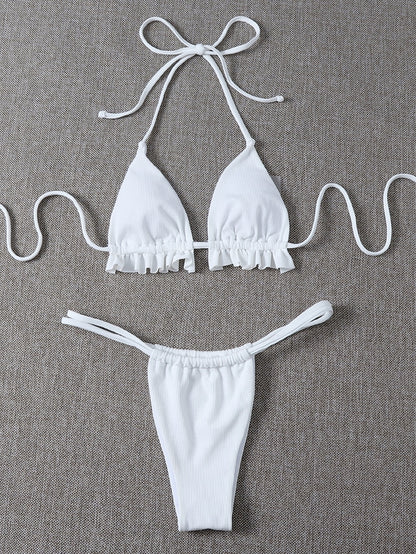 Ruffle Swimsuit Thong G String Micro Bikinis Set 2 Piece Halter Swimwear Swimming Wear for Bathing Suit The Clothing Company Sydney