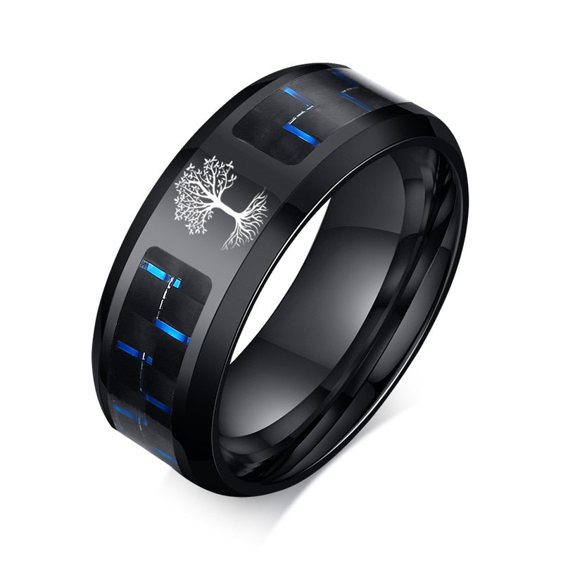 Customize Logo 8mm Men's Ring Carbon Fiber Wedding Band Personalized Simple Icon Image Gift to Husband Dad The Clothing Company Sydney