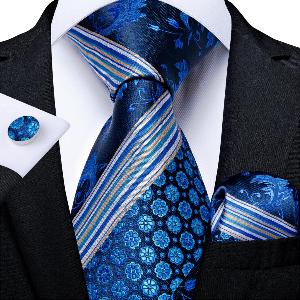 3 Piece Designer Men's Wedding Tie Gold Black Striped Silk Neck Ties For Men Hanky Cufflinks Set Business Party Wear The Clothing Company Sydney