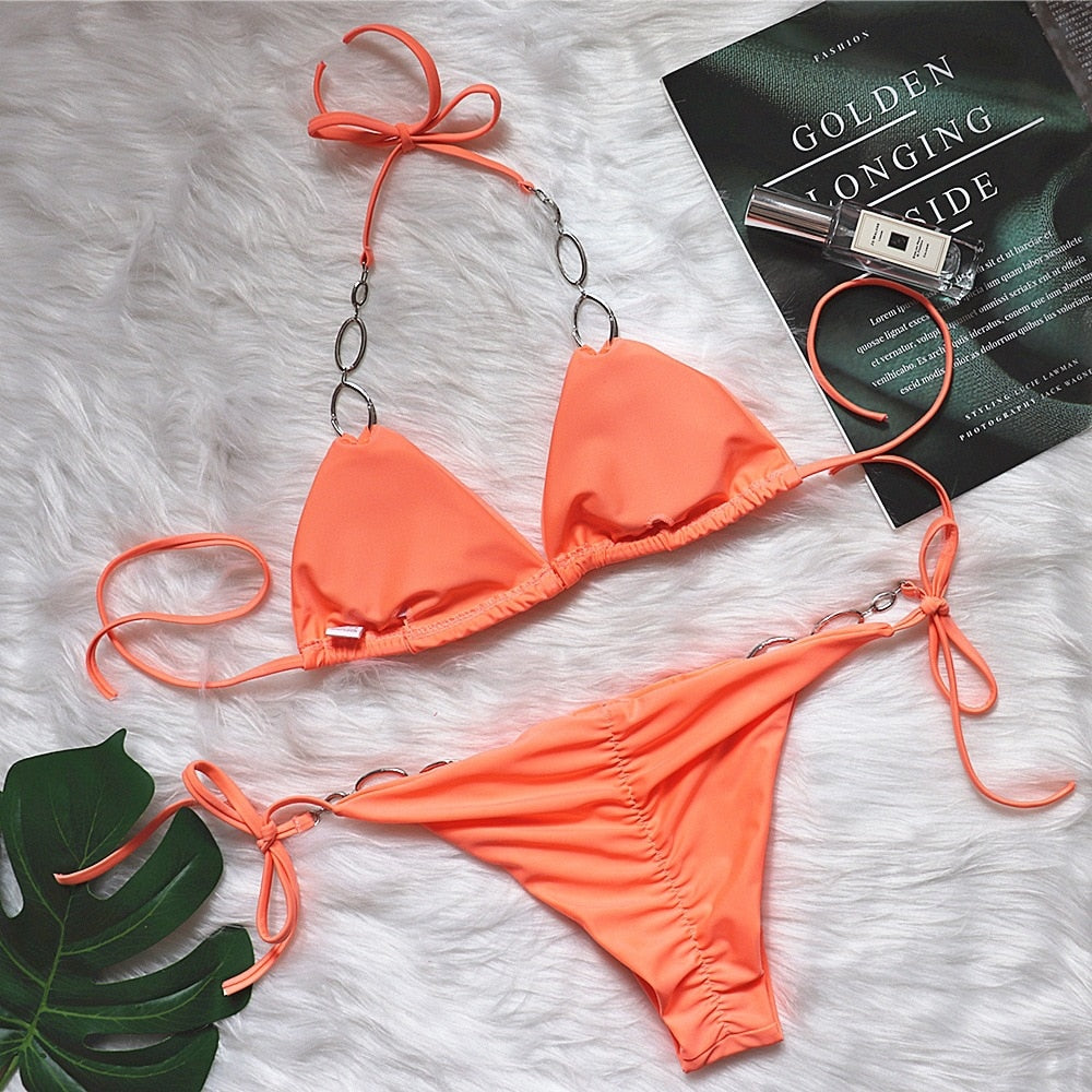 Diamond Bikini Halter Swimwear Women Swimsuit Two Pieces Bikini Set Solid Bathing Suits Beachwear The Clothing Company Sydney