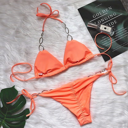 Diamond Bikini Halter Swimwear Women Swimsuit Two Pieces Bikini Set Solid Bathing Suits Beachwear The Clothing Company Sydney