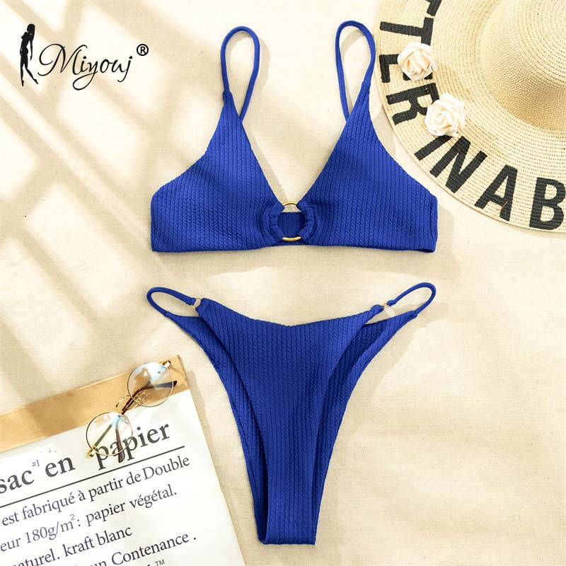 High Cut Rib Swimwear Solid Beachwear Bathing Suits Rings Bikini Sets Hollow Out Swimsuit The Clothing Company Sydney