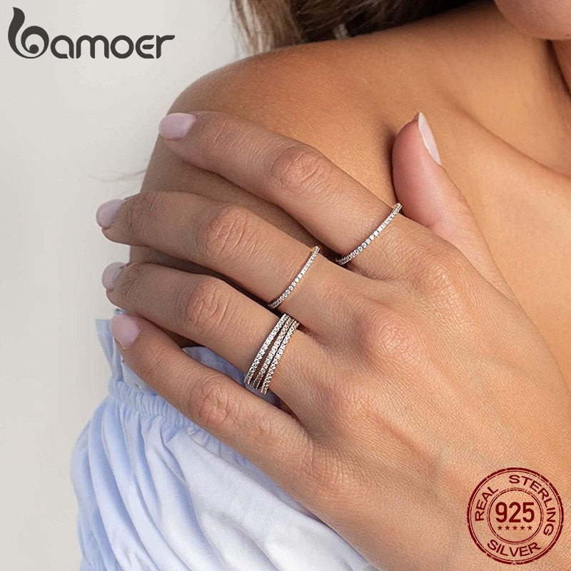 925 Sterling Silver CZ Simulated Diamond Stackable Ring Platinum Plated Eternity Bands for Women The Clothing Company Sydney