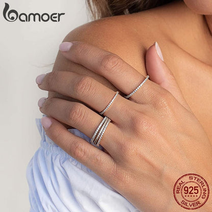 925 Sterling Silver CZ Simulated Diamond Stackable Ring Platinum Plated Eternity Bands for Women The Clothing Company Sydney