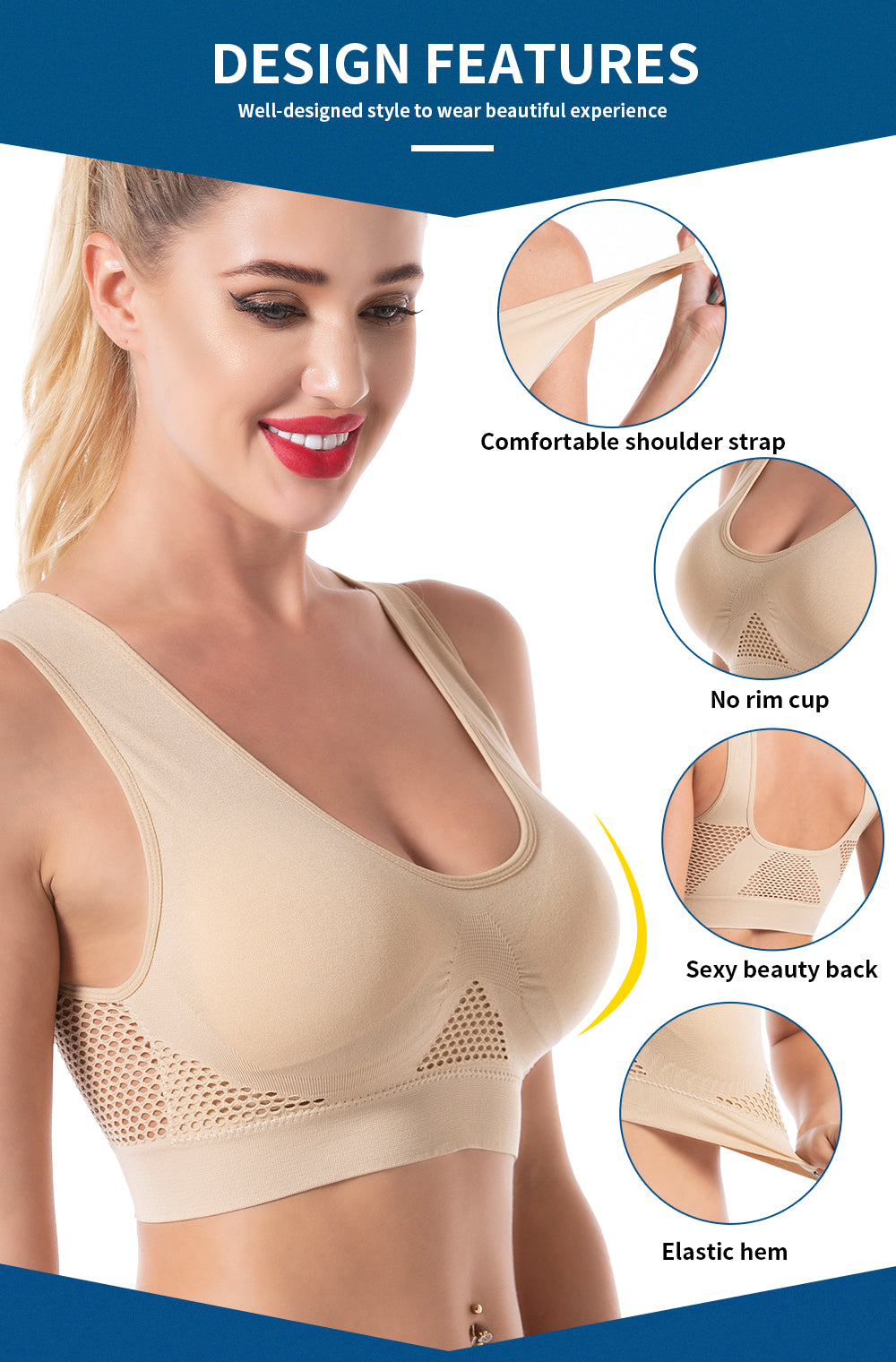 Women's Unwired Bras Wireless S-6XL Plus Size Backless Push Up Seamless Mesh Top Bra Non Bones Frame Sports Bras The Clothing Company Sydney