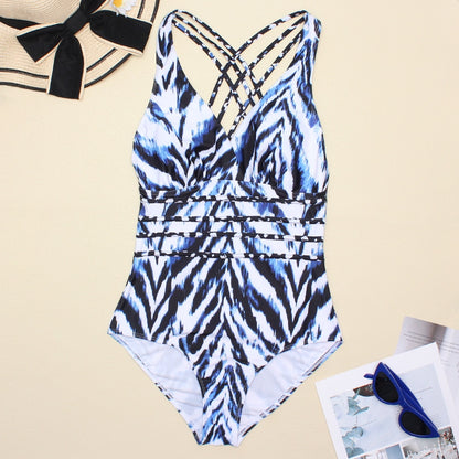 Women's Printed One Piece Swimwear Backless Swimsuit V Neck Summer Beach Wear Bathing Suit The Clothing Company Sydney