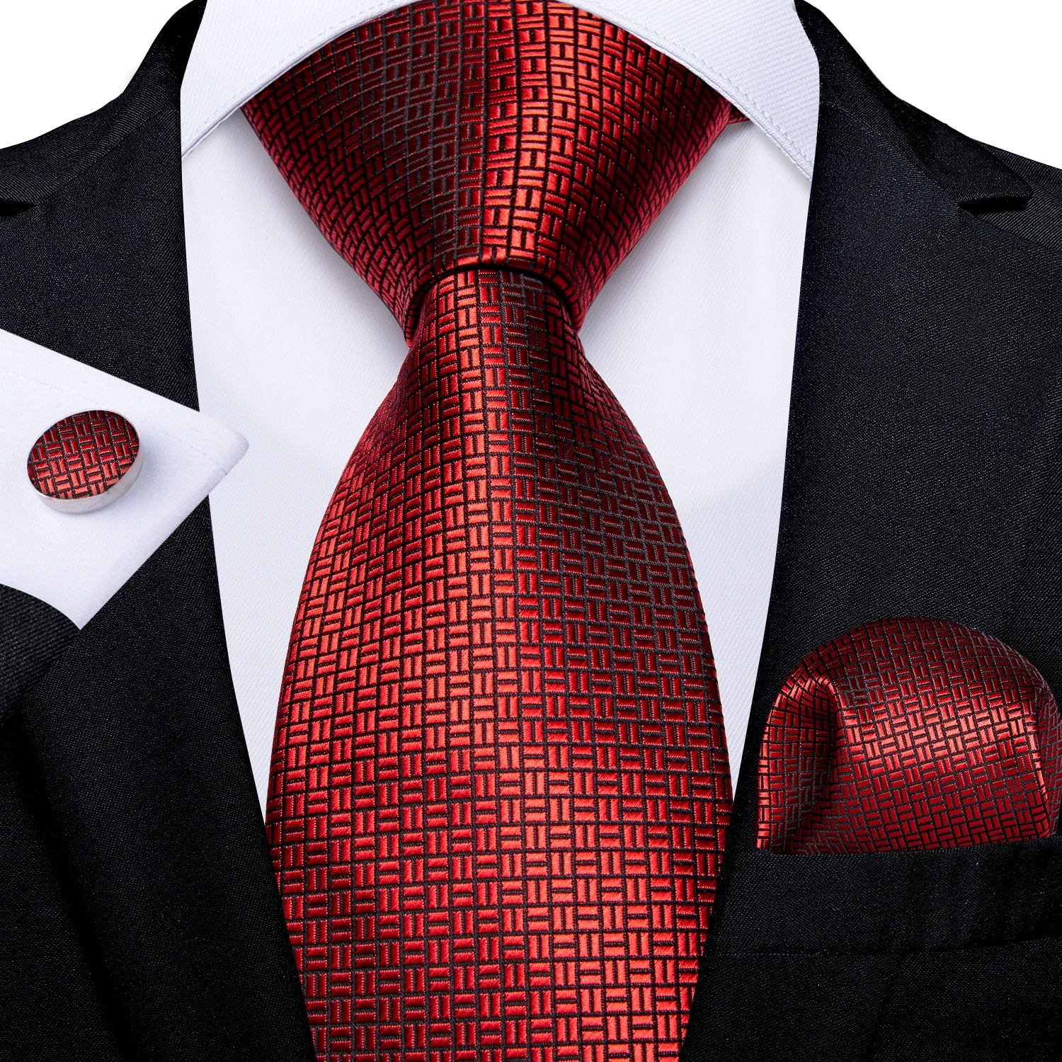 Designer Wedding Men's Tie Red  Solid Striped Paisley Neckties For Men Business Hanky Cufflinks Tie Set The Clothing Company Sydney
