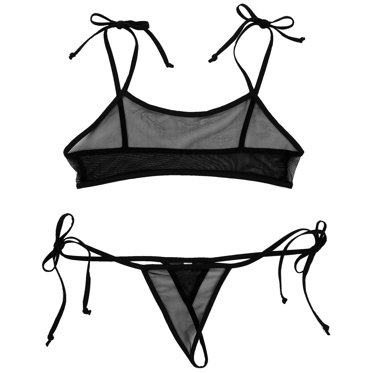 2 Piece Micro Bikinis Swimsuit Mini Swimwear Mesh See Through Sheer Bathing Suit Self-tie Bra Top with G-String Thong Bikini The Clothing Company Sydney