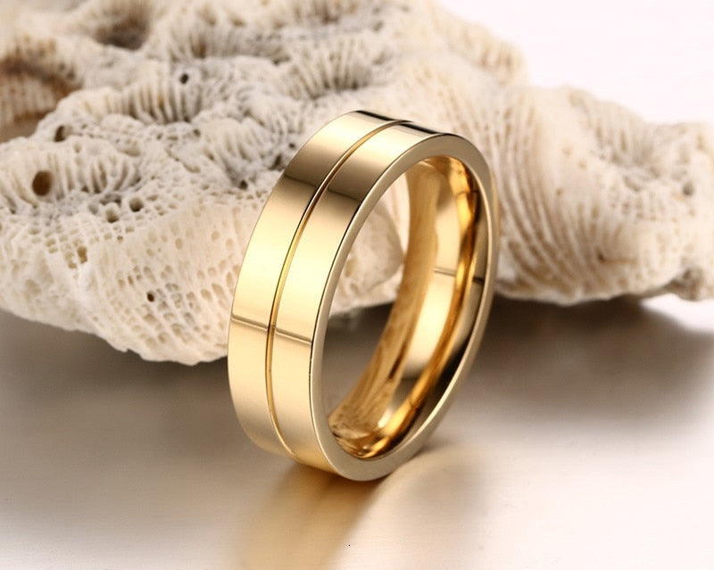 Trendy Wedding Bands Rings for Women Men Love Gift Gold-color Stainless Steel CZ Promise Couple Jewellery The Clothing Company Sydney
