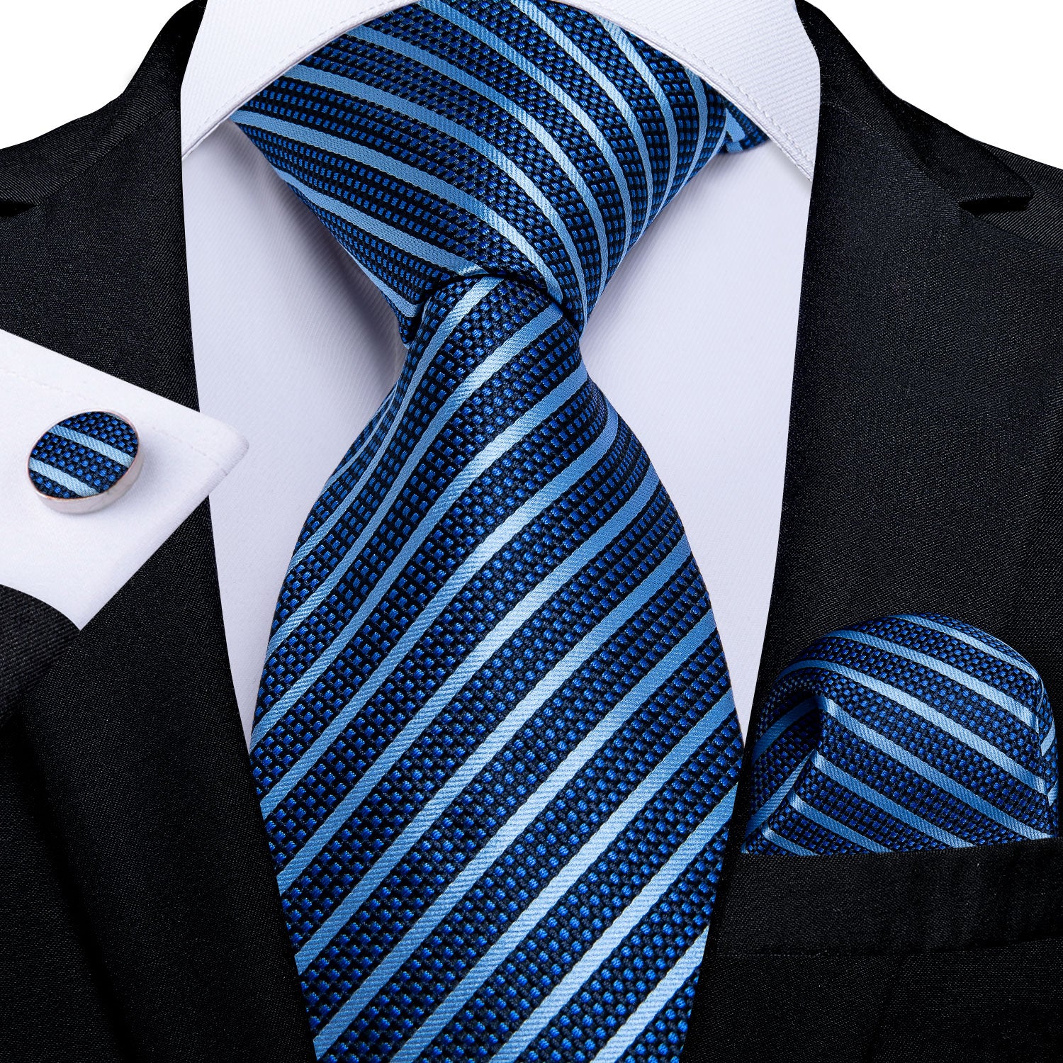 Classic 100% Silk Men's Ties 8cm Blue Plaid Dot Striped Business Necktie Handkerchief Wedding Party Tie Set The Clothing Company Sydney