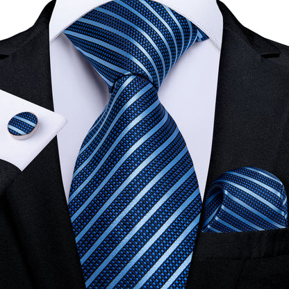 Classic 100% Silk Men's Ties 8cm Blue Plaid Dot Striped Business Necktie Handkerchief Wedding Party Tie Set The Clothing Company Sydney