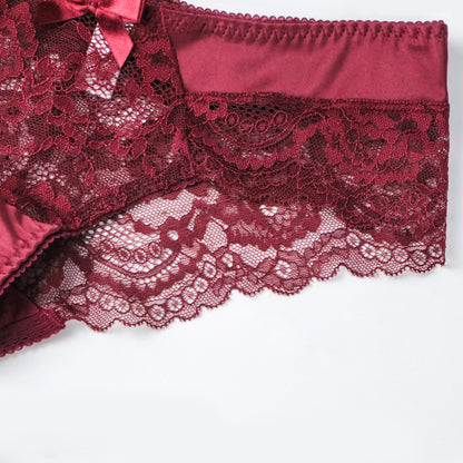 Ultra-Thin Gathered Plus Size Bowknot Floral Underwear Lace Strap Bra + Panties + Garte 3 Piece set The Clothing Company Sydney