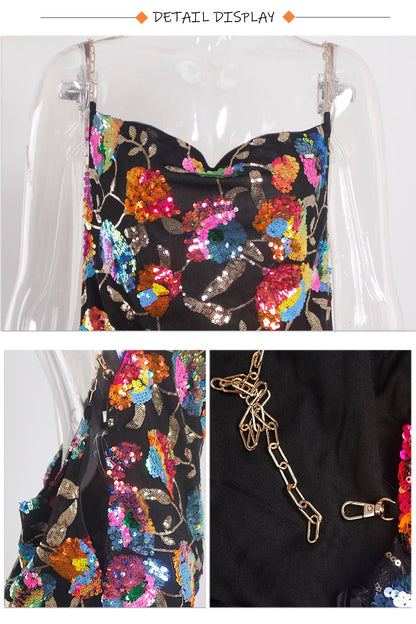 Sequin Backless Slip Mini Chain Straps Short Tulle Cocktail Summer Party Night Lush Prom Dress The Clothing Company Sydney