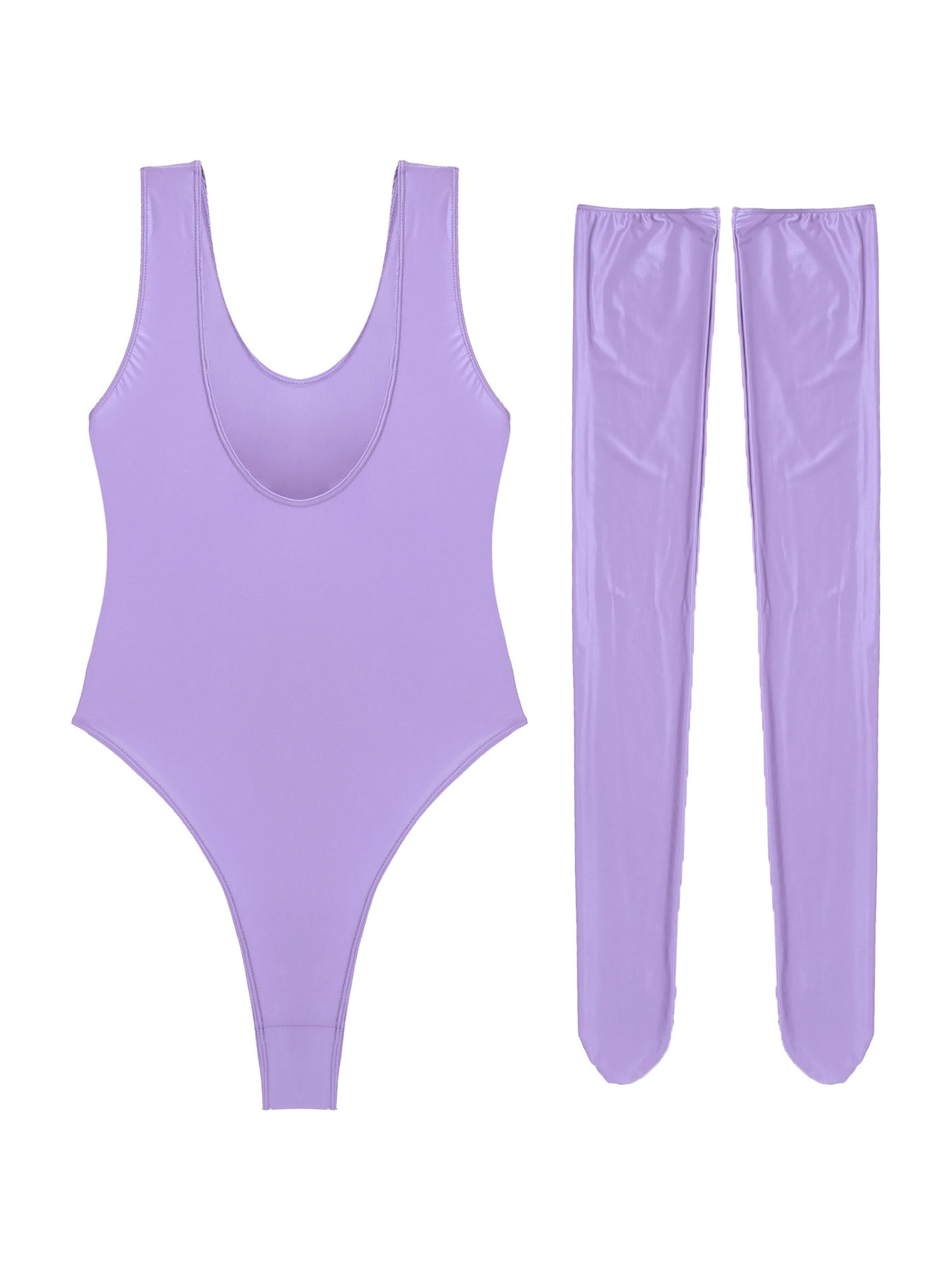 Women's Glossy Stretchy Swimming Suit Swimwear Swimsuit Sleeveless High Cut Slim Fit Bodysuit with Stocking Outfits Clubwear The Clothing Company Sydney