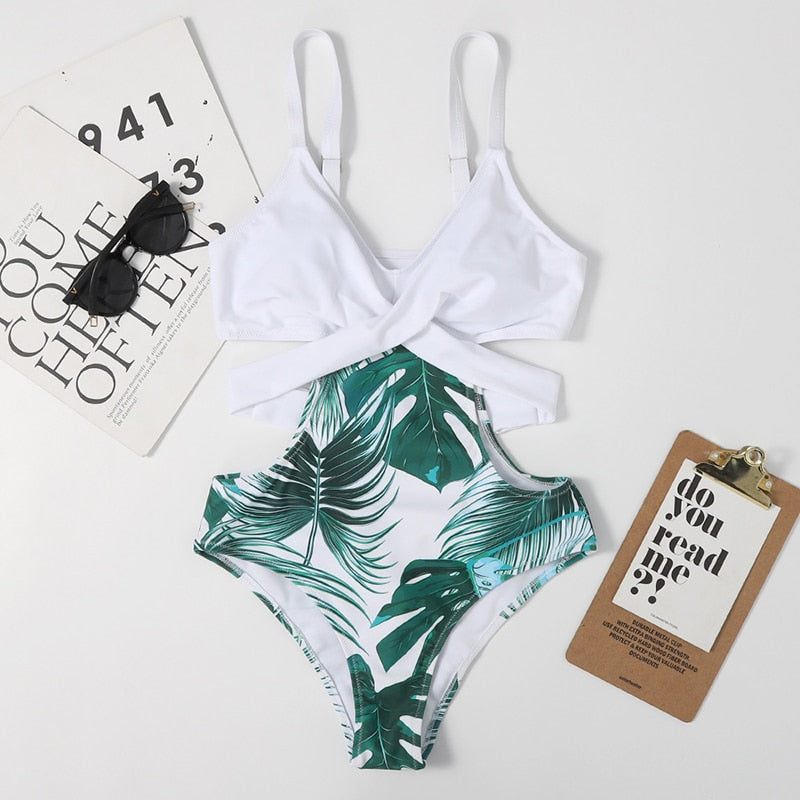 Printed One Piece Bikini Swimsuit Stitching Triangle Swimwear Push Up Monokini Bathing Suit Summer Beachwear The Clothing Company Sydney