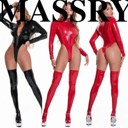PVC Leather Wet Look Bodysuits Zipper Open Latex Catsuit Pole Dance Uniform Night Clubwear Women Shiny Jumpsuit The Clothing Company Sydney