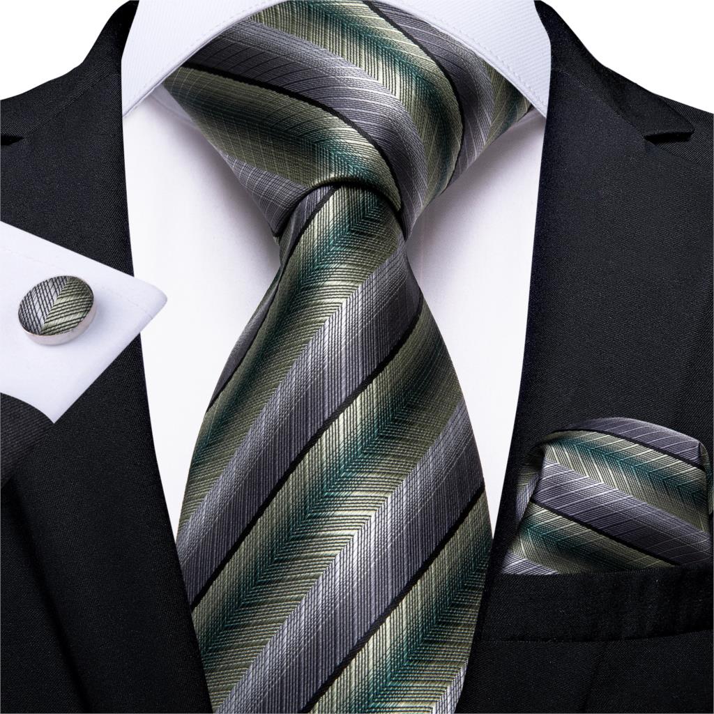 3 Piece Designer Men's Wedding Tie Gold Black Striped Silk Neck Ties For Men Hanky Cufflinks Set Business Party Wear The Clothing Company Sydney