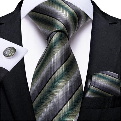 3 Piece Designer Men's Wedding Tie Gold Black Striped Silk Neck Ties For Men Hanky Cufflinks Set Business Party Wear The Clothing Company Sydney