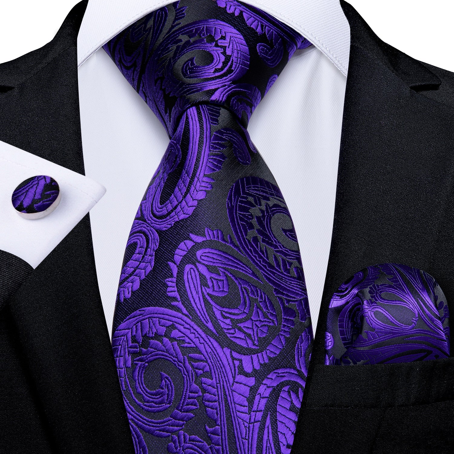 Men Purple Floral Paisley Necktie Business Formal 100% Silk Tie Pocket Square Set For Wedding Party The Clothing Company Sydney