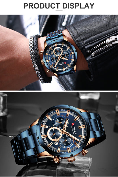 Men's Watch Luxury Sports Quartz Mens Watches Full Steel Waterproof Chronograph Wristwatch The Clothing Company Sydney