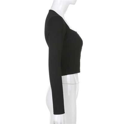 Streetwear Square Neck Hook Cotton Aututmn T-shirts Bodycon Gothic White Crop Tops Tees Long Sleeve T shirt The Clothing Company Sydney