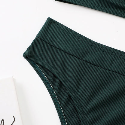 2 Piece Ribbed Bikini Women Swimsuit High Waist Swimwear V-neck Biquini Push Up Bathing Suit Women Black Bikini Set The Clothing Company Sydney