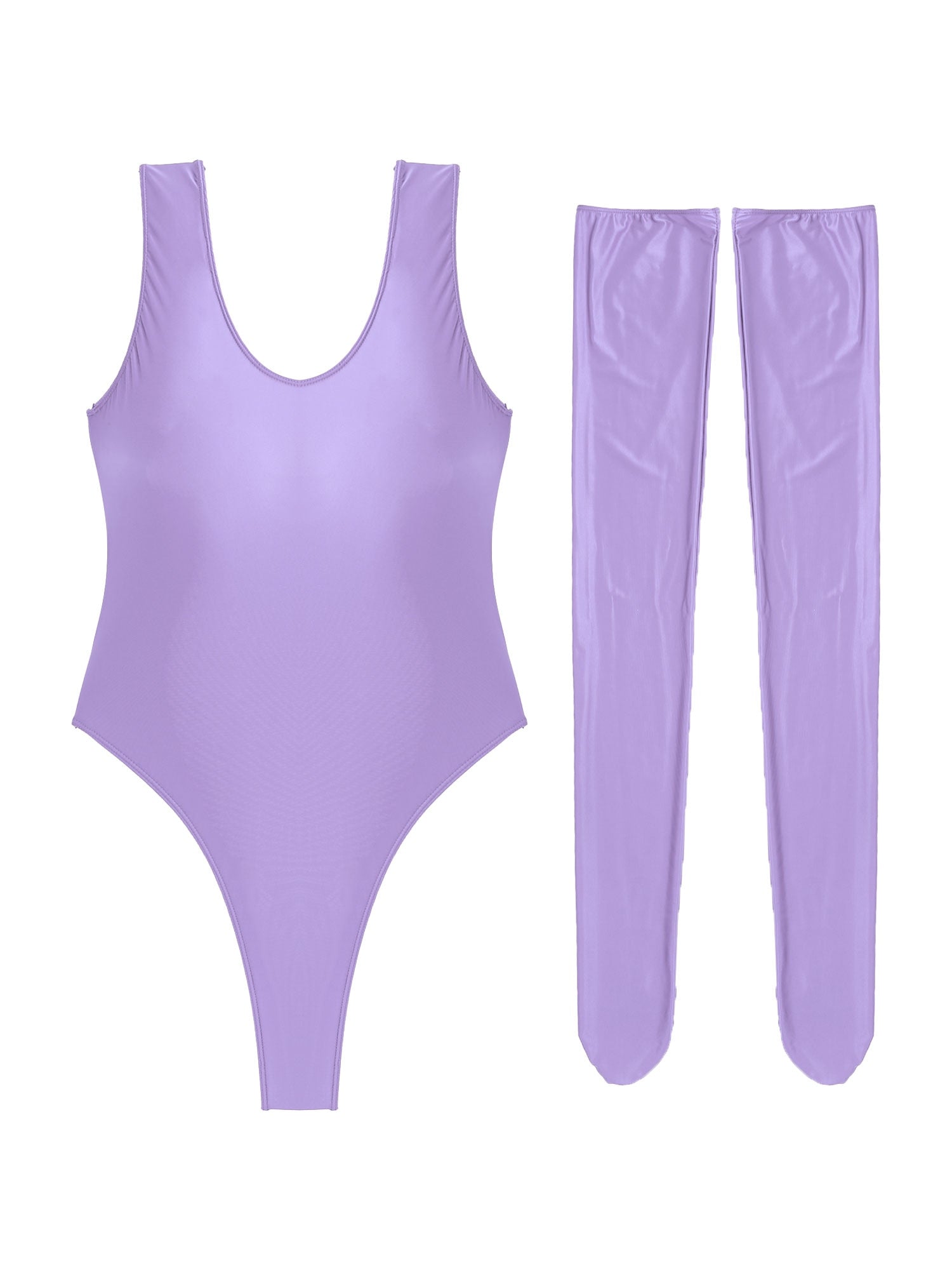 Women's Glossy Stretchy Swimming Suit Swimwear Swimsuit Sleeveless High Cut Slim Fit Bodysuit with Stocking Outfits Clubwear The Clothing Company Sydney