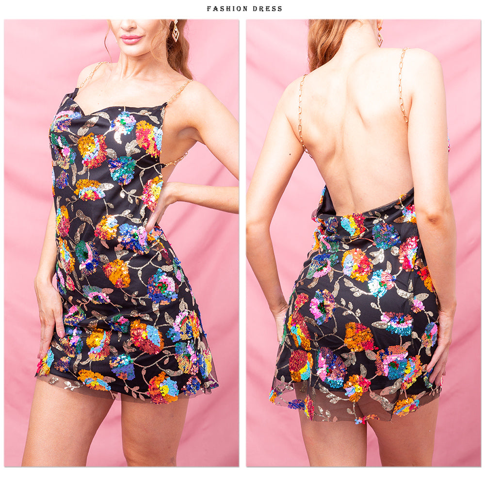 Sequin Backless Slip Mini Chain Straps Short Tulle Cocktail Summer Party Night Lush Prom Dress The Clothing Company Sydney