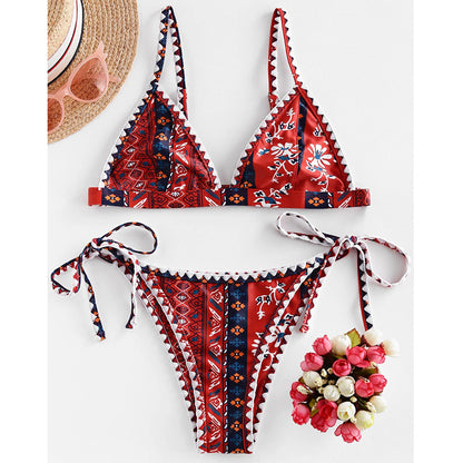 Printed Bandeau swimsuit Patchwork 2 pieces set High cut swimwear Sports bathing suit bikini set The Clothing Company Sydney