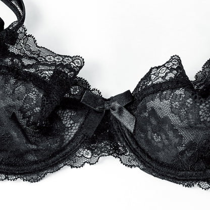 Ultra-Thin Gathered Plus Size Bowknot Floral Underwear Lace Strap Bra + Panties + Garte 3 Piece set The Clothing Company Sydney