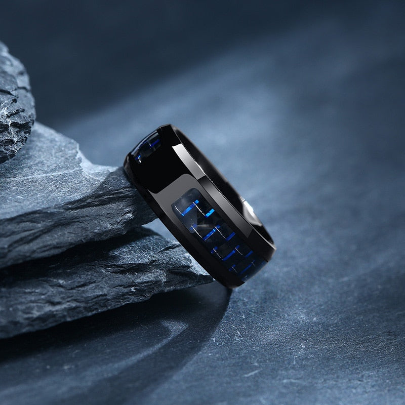 Customize Logo 8mm Men's Ring Carbon Fiber Wedding Band Personalized Simple Icon Image Gift to Husband Dad The Clothing Company Sydney