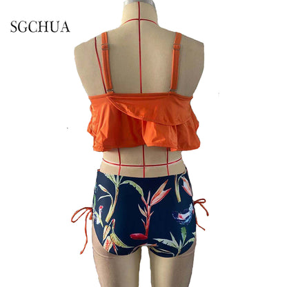 2 Piece Swimwear High Waist Swimsuit With Skrit Print Retro Vintage Bikini Set The Clothing Company Sydney