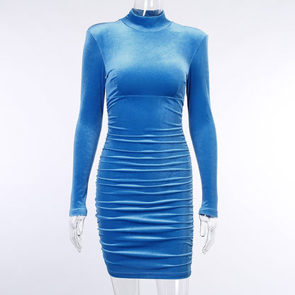 Bodycon Velvet Mini Dress Women Autumn Long Sleeve High Neck Party Dresses Female Velvet Sheath Dress The Clothing Company Sydney
