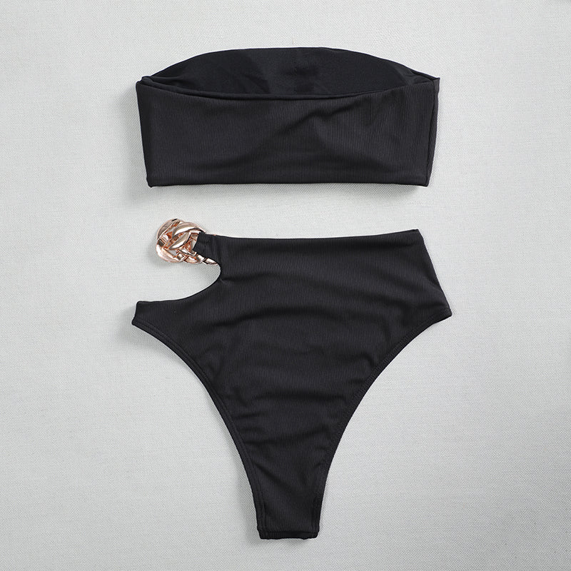 High Waist Swimwear Chain Swimsuit Bandeau 2 Piece Sports Bathing Suit Ribbed Set The Clothing Company Sydney