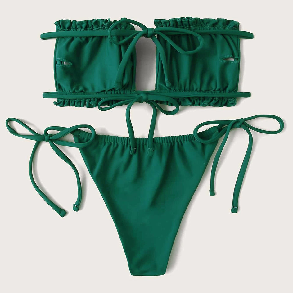 2 Piece Pleated Bandeau Swimsuit Swimwear Mini Thong Bikini Set Bather Swimming Beachwear The Clothing Company Sydney