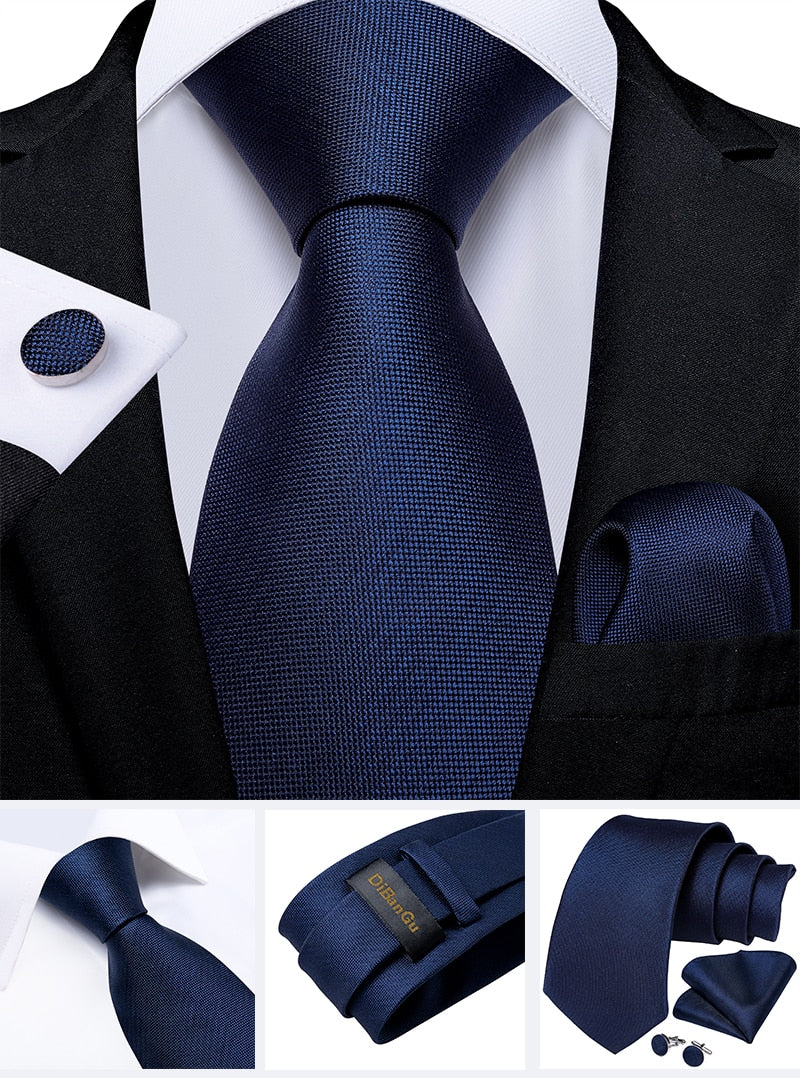 Classic 100% Silk Men's Ties 8cm Blue Plaid Dot Striped Business Necktie Handkerchief Wedding Party Tie Set The Clothing Company Sydney