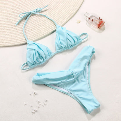 2 Piece Glitter Fabric Bikini Set Folds Swimsuit Halter Bathing Suit Swimwear Beachwear The Clothing Company Sydney