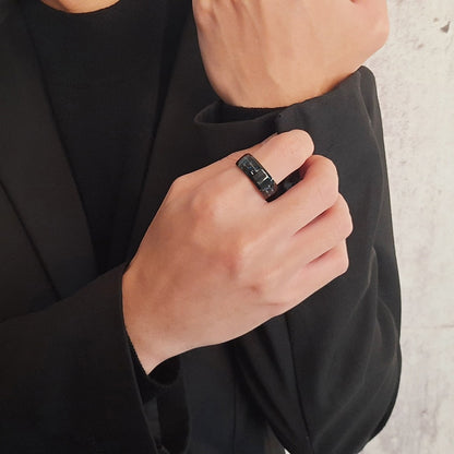 Customize Logo 8mm Men's Ring Carbon Fiber Wedding Band Personalized Simple Icon Image Gift to Husband Dad The Clothing Company Sydney