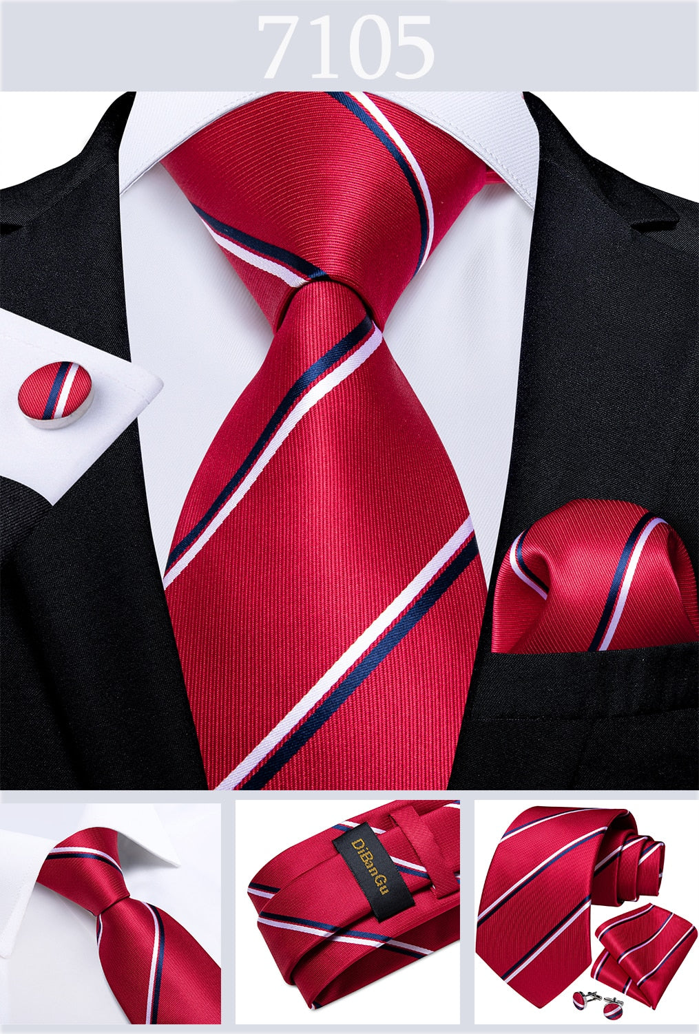 3 Piece Designer Men's Wedding Tie Gold Black Striped Silk Neck Ties For Men Hanky Cufflinks Set Business Party Wear The Clothing Company Sydney