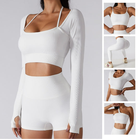 Two Piece Yoga Set Shorts Pant Fitness Seamless Tracksuit Wear Long Sleeve Sports Bra Suits Training Womens Outfits Gym Clothes The Clothing Company Sydney