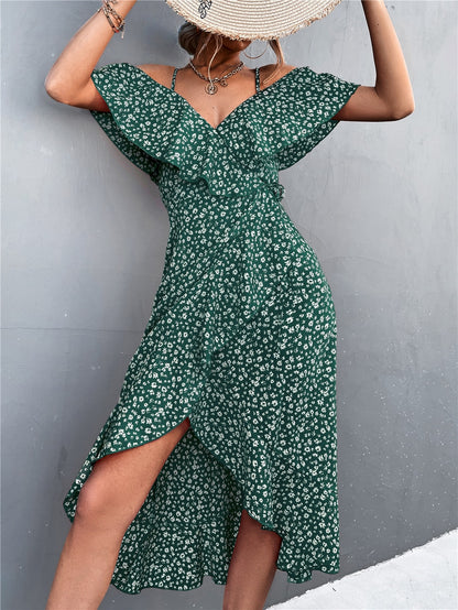Summer Straps Midi Dress Beach Casual Party Off Shoulder Slim Ruffles Floral Print Dresses The Clothing Company Sydney