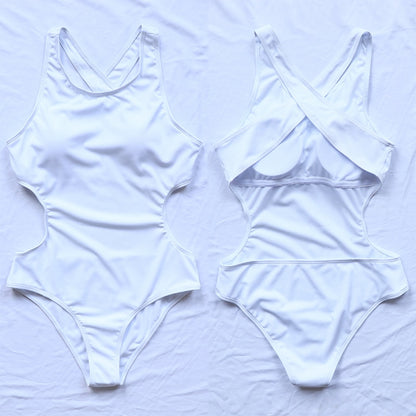 Ribbed One Piece Women Swimsuits Cut Out Swimwear High Neck Bodysuit Solid Beachwear Cross Back Monokini Clothing Company Sydney