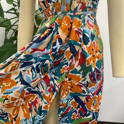Holiday print straps backless summer party dress women High waist lace up split maxi dresses V-neck beach Dress The Clothing Company Sydney