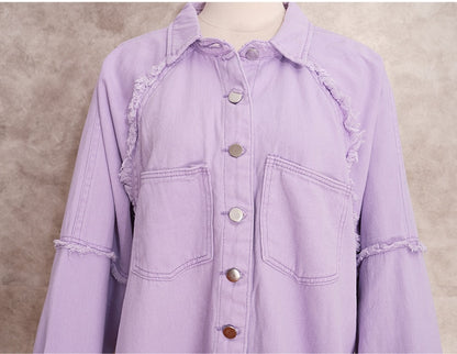 Loose Turn-down Collar Denim Jacket Coat Casual Denim Jacket Long Sleeve Tassel Solid washed Tops The Clothing Company Sydney
