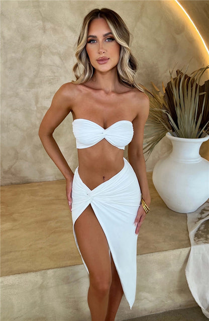 Elegant Strapless Sexy Two Piece Set Women Sleeveless Crop Top And High Split Skirt Matching Sets Party Dress Sets The Clothing Company Sydney