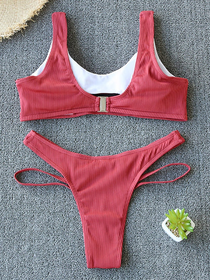 2 Piece Swimsuit Women Bikini Push-up Padded Bra Bandage Triangle Swimwear Bathing Suit Ribbed Bikini Set The Clothing Company Sydney