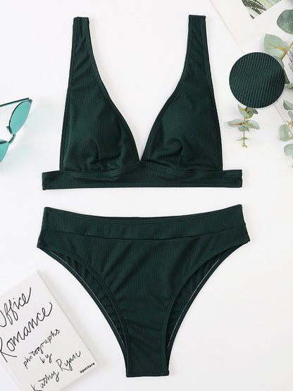 2 Piece Ribbed Bikini Women Swimsuit High Waist Swimwear V-neck Biquini Push Up Bathing Suit Women Black Bikini Set The Clothing Company Sydney