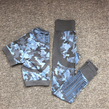 2PCS Camouflage Set Women Yoga Suit Sport Set Gym Workout Clothes Long Sleeve Fitness Crop Top High Waist Seamless Camo Leggings The Clothing Company Sydney
